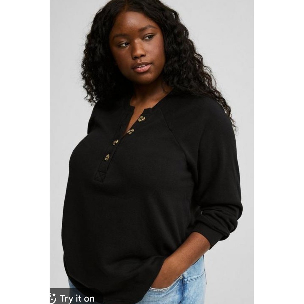 Torrid Sweatshirt 5X Black Cozy Fleece Henley Raglan Sleeve Lounge Athleisure